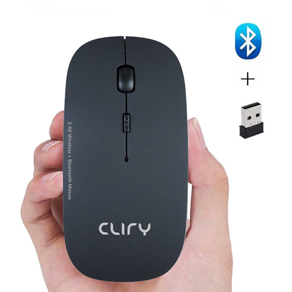 Cliry 2.4Ghz Wireless + Bluetooth Dual Mode 2 In 1 Cordless Mouse 1600 DPI Ultra-thin Ergonomic Portable Optical Mice